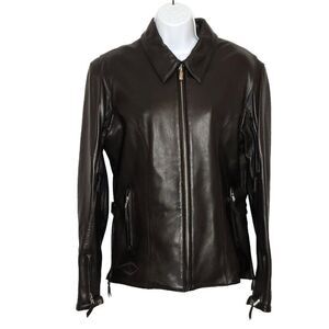 Power Trip Womens Leather Motorcycle Jacket L Vents Quilt Lining Back Pad Black